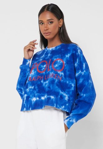 Niebieskie damskie bluzy dzianinowe Ralph Lauren z okrągłym dekoltem