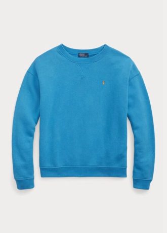 Niebieskie damskie bluzy z polaru Ralph Lauren z okrągłym dekoltem