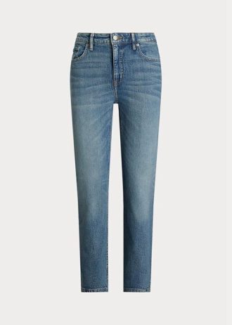 Niebieskie damskie jeansy Ralph Lauren z wysokim stanem i prostą nogawką