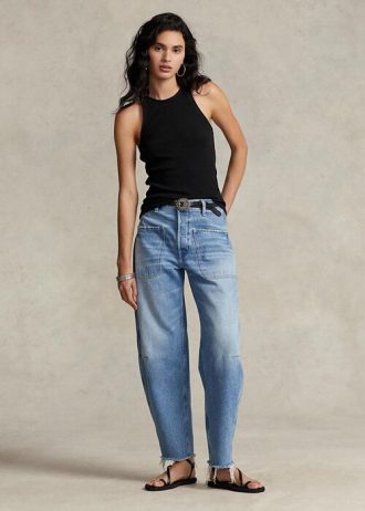Niebieskie damskie jeansy Ralph Lauren z wysokim stanem i zwężanym krojem