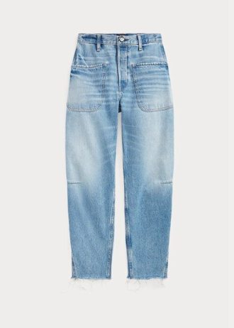 Niebieskie damskie jeansy Ralph Lauren z wysokim stanem i zwężanym krojem