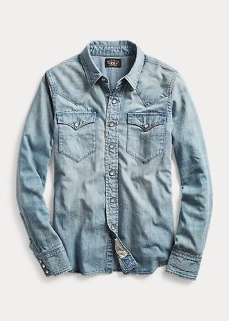 Niebieskie damskie koszule jeansowe Ralph Lauren Indigo w stylu western