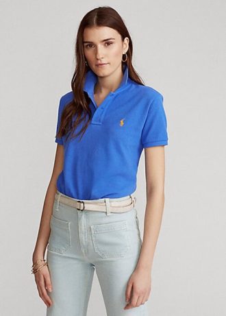 Niebieskie damskie koszulki polo Ralph Lauren Classic Fit z siateczki Niebieskie damskie koszulki polo Ralph Lauren Classic Fit z siateczki