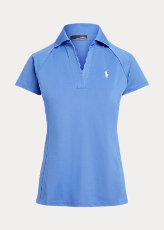Niebieskie damskie koszulki polo Ralph Lauren z siateczki z falbanką i listwą