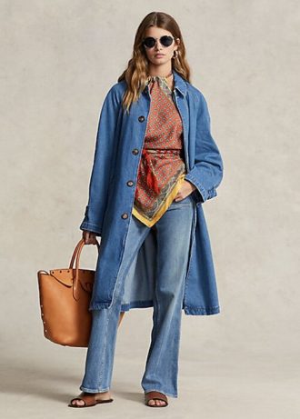 Niebieskie damskie kurtki samochodowe Ralph Lauren z mieszanki bawełny i jedwabiu