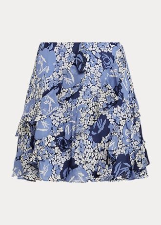 Niebieskie damskie spódnice z żorżety z kwiatowym wzorem i falbanką marki Ralph Lauren