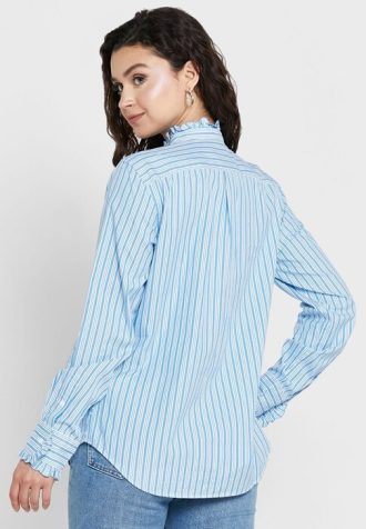 Niebieskie koszule damskie Ralph Lauren w paski z falbanką