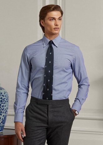 Niebieskie męskie koszule formalne Ralph Lauren Gingham Easy Care Twill