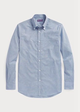 Niebieskie męskie koszule formalne Ralph Lauren Gingham Easy Care Twill