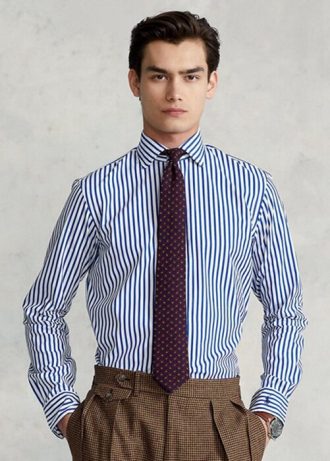 Niebieskie męskie koszule formalne Ralph Lauren Regent Custom Fit w paski z popeliny