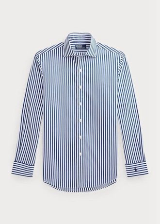 Niebieskie męskie koszule formalne Ralph Lauren Regent Custom Fit w paski z popeliny