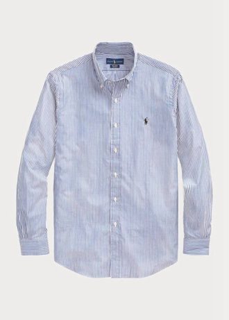 Niebieskie męskie koszule formalne Ralph Lauren Slim Fit z popeliny w paski