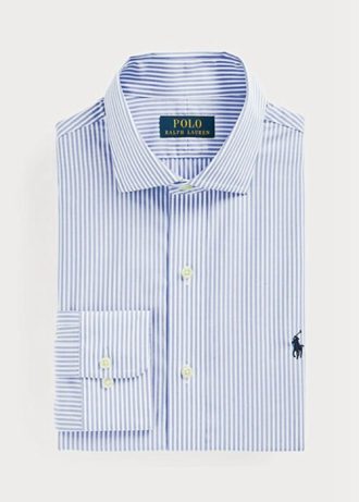 Niebieskie męskie koszule formalne Ralph Lauren Slim Fit z popeliny w paski