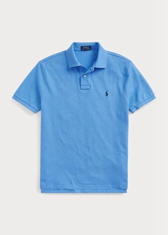 Niebieskie męskie koszulki polo Ralph Lauren Custom Slim Fit z siateczki