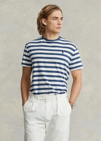Niebieskie męskie koszulki w paski Ralph Lauren Classic Fit