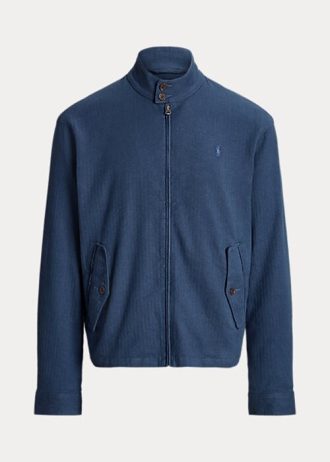 Niebieskie męskie kurtki Ralph Lauren z mieszanki lnu i jodełki