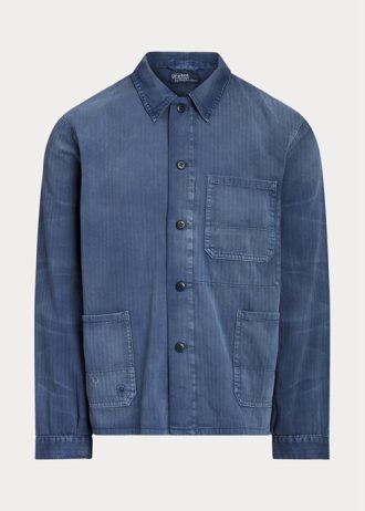 Niebieskie męskie kurtki Ralph Lauren z wzorem w jodełkę i skośnym splotem
