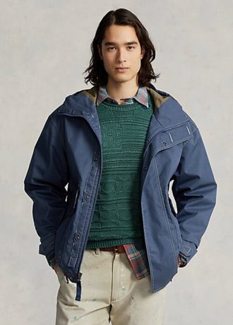 Niebieskie męskie kurtki z kapturem Ralph Lauren Twill