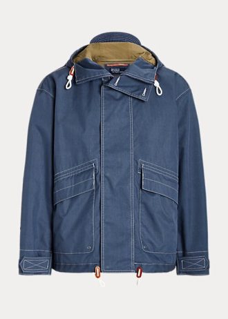 Niebieskie męskie kurtki z kapturem Ralph Lauren Twill