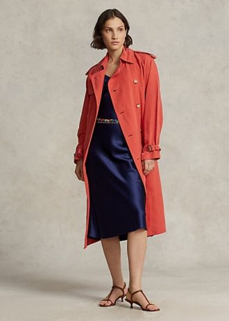 Pomarańczowe damskie płaszcze z mieszanki jedwabiu Ralph Lauren