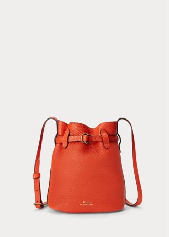 Pomarańczowe, damskie torebki skórzane Bellport Bucket Bags marki Ralph Lauren w kolorze Sunset Orange