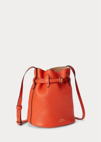 Pomarańczowe, damskie torebki skórzane Bellport Bucket Bags marki Ralph Lauren w kolorze Sunset Orange