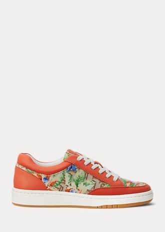 Pomarańczowe damskie trampki Ralph Lauren Hailey z kwiatowym monogramem żakardowym