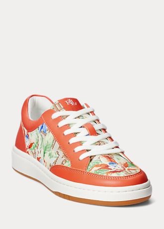 Pomarańczowe damskie trampki Ralph Lauren Hailey z kwiatowym monogramem żakardowym