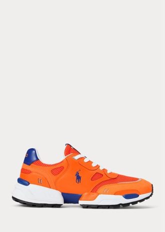 Pomarańczowe/Królewskie męskie buty sportowe Ralph Lauren Jogger ze zamszu i siateczki