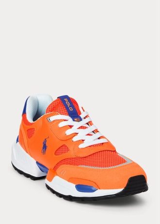 Pomarańczowe/Królewskie męskie buty sportowe Ralph Lauren Jogger ze zamszu i siateczki
