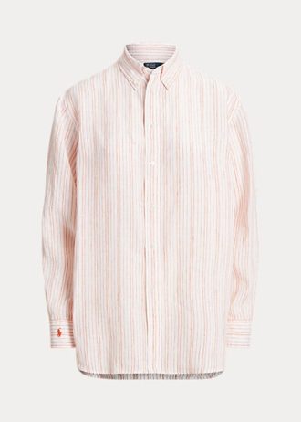 Różowe damskie koszule lniane w paski Ralph Lauren o luźnym kroju