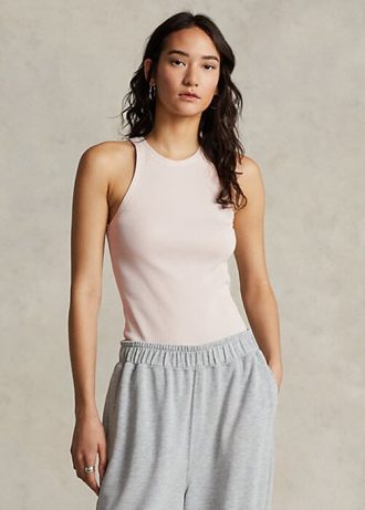 Różowe damskie prążkowane bawełniane topy Ralph Lauren