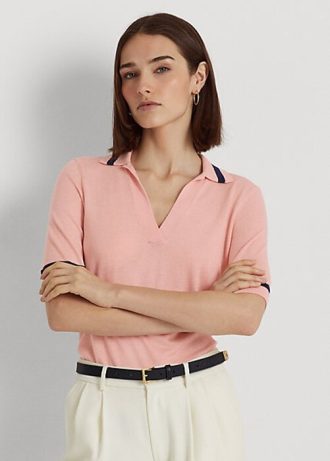 Różowe damskie swetry z krótkim rękawem Ralph Lauren z mieszanki jedwabiu