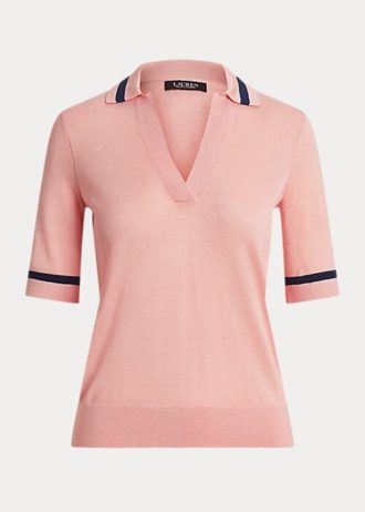 Różowe damskie swetry z krótkim rękawem Ralph Lauren z mieszanki jedwabiu