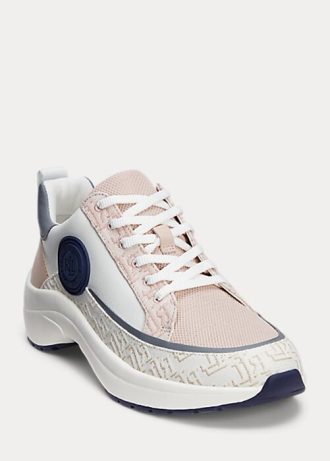 Różowe damskie trampki Ralph Lauren Reaghan z logo żakardowym i skórą