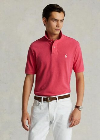 Różowe męskie koszulki polo Ralph Lauren z siateczki o dopasowanym kroju i dopasowanym kroju
