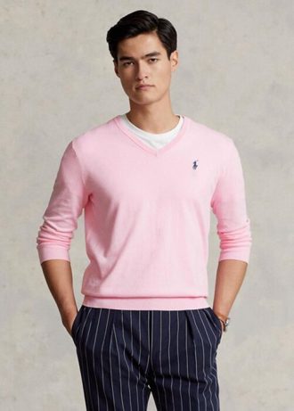 Różowy męski sweter Ralph Lauren Slim Fit z teksturowanej bawełny