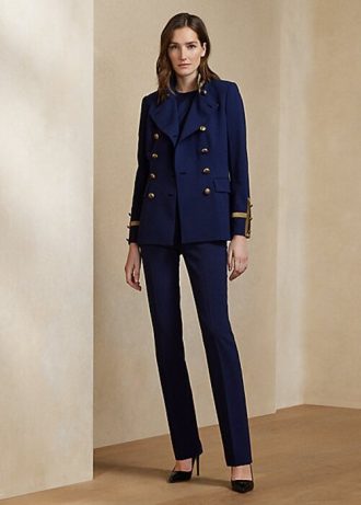 Spodnie damskie Ralph Lauren Alandra Stretch z wełny w kolorze granatowym