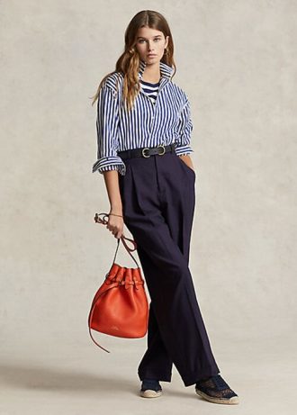 Spodnie damskie Ralph Lauren w kolorze granatowym z prostą nogawką i wełnianą domieszką