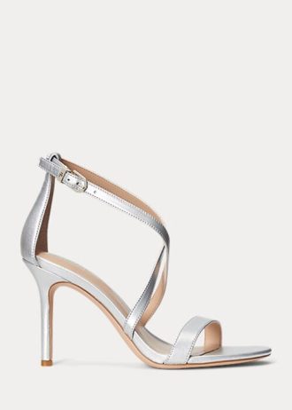 Srebrne damskie sandały Ralph Lauren Gabriele Metallic Leather