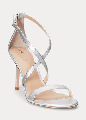 Srebrne damskie sandały Ralph Lauren Gabriele Metallic Leather