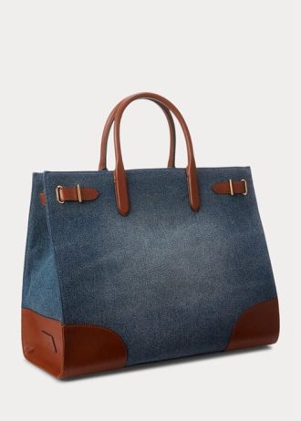 Sunset Indigo Wash/Lauren Damskie torebki Ralph Lauren z lamówką ze skóry jeansowej, duże Devyn