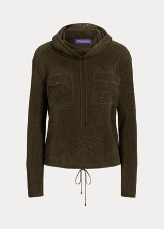 Swetry damskie Ralph Lauren z jedwabno-lnianej siateczki z kołnierzykiem typu „french” w kolorze oliwkowym