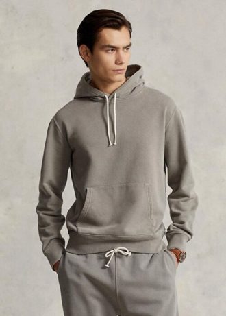 Szara męska bluza z kapturem Ralph Lauren z organicznej bawełny z polaru