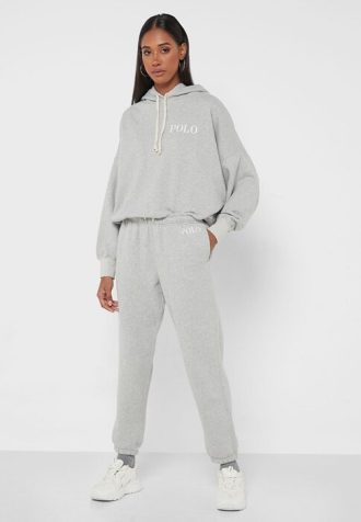 Szare damskie spodnie dresowe Ralph Lauren z wysokim stanem