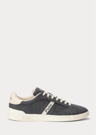Szare męskie buty sportowe Ralph Lauren Heritage Court II Flanelowe