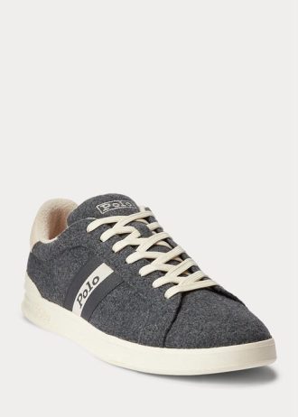 Szare męskie buty sportowe Ralph Lauren Heritage Court II Flanelowe