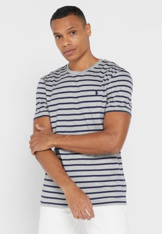 Szare męskie koszulki w paski Ralph Lauren z okrągłym dekoltem
