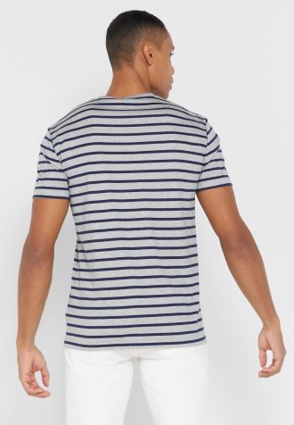 Szare męskie koszulki w paski Ralph Lauren z okrągłym dekoltem