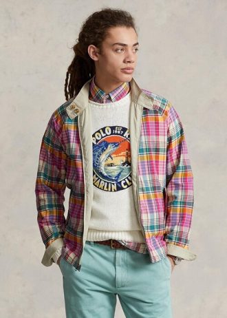 Szare, męskie kurtki dwustronne Madras-Twill marki Ralph Lauren